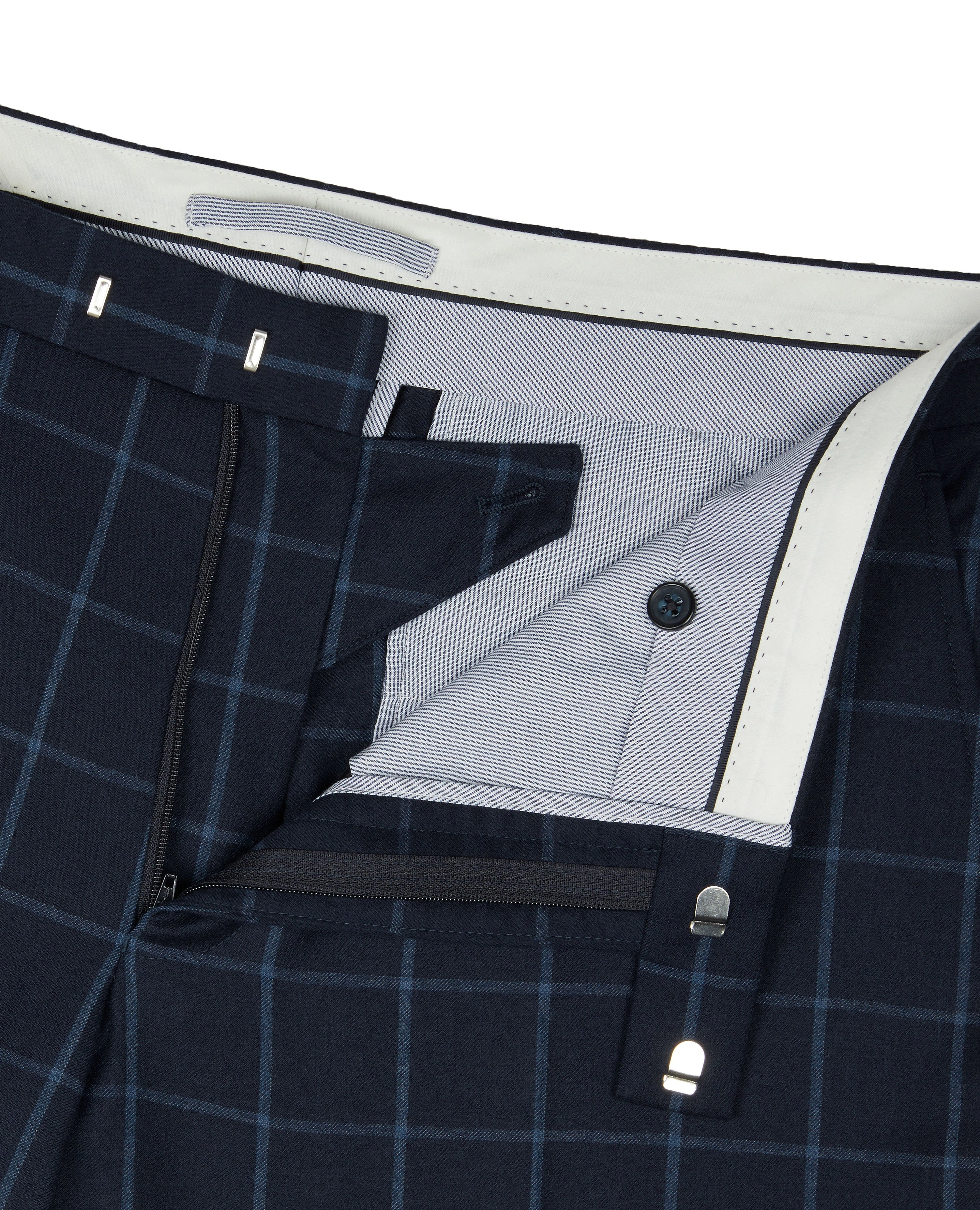 Adelphi: Elegante italienische Slim-Fit Navy Windowpane Check Hose – Luxus pur, perfekt für Sie!